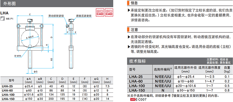 可调镜架 LHA尺寸